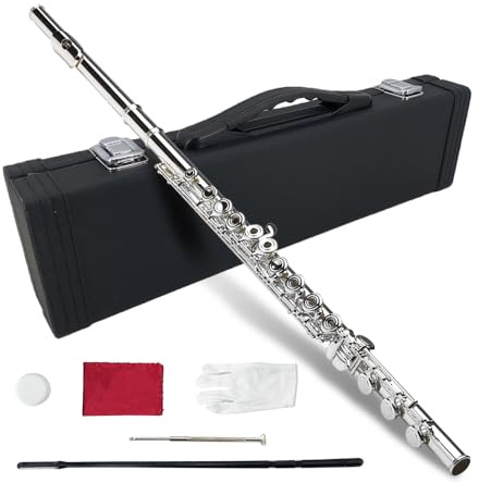 Vetimobato Closed Hole 17 Keys C Flute for Beginners & Students & Adults– Nickel Siver Flute with Hard Case, Cleaning Kit, Tuning Rod – Easy to Play, Durable & Lightweight