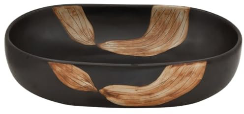 Gecheer Waschbecken Waschschale Aufsatzwaschbecken Waschtisch Waschplatz Handwaschbecken Schwarz Oval 59x40x14 cm Keramik
