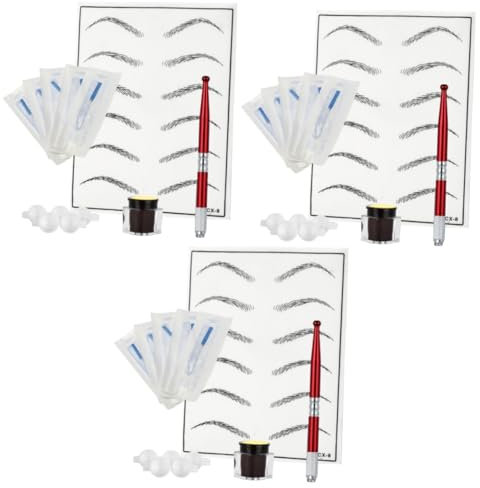 FRCOLOR 3stücke Eyebrow Microblading Kit Mit Pigmentringen Und Übungshaut Für Professionelle Anwendung Und Zubehör Rot Wmtz