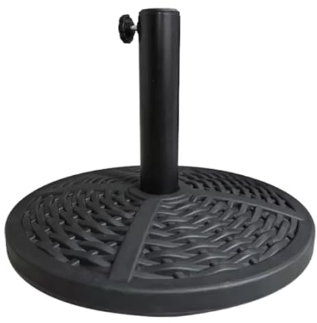 Sonnenschirmständer in Rattan-Optik, Schirmständer mit gemustertem Blatt-Design, für Gartenmöbel, Regenschirm, Pavillon, Terrasse, Markise, Sonnenschirmhalter mit verstellbarem Knauf, H 32 x T 42,5
