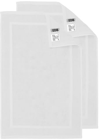 EDB Juego de 2 Alfombrillas de Baño de Rizo 100% Algodón Máxima Absorbencia Secado Rápido 50 x 70 cm Lavable a Máquina Suave 1000 gsm (Blanco)