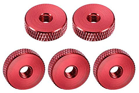 WasiQghs Rändelmutter, flache Rändelmutter – M5 x 16 mm x 5 mm Rändelmuttern, Sicherungs-Einstellmuttern, Aluminiumlegierung, schwarz, 5 Stück (Size : Red)