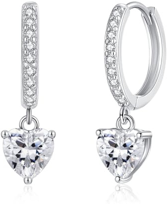 Cangall Creolen Silber 925 mit Anhänger, Sterling Silber Ohrringe Hängend | Creolen mit Zirkonia Herz / Kreuz / Wassertropfen Anhänger, Schlafen Knorpel Ohrringe Silber Hängend für Damen Mädchen