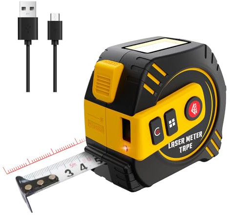 REVASRI Digitales Maßband, 40 m Laser Entfernungsmesser & 5m Maßband, Echtzeit-Digitalanzeige Einheit FT/M/IN und Pythagoras-Modus Pythagoras/Abstand/Fläche/Volumen Messung