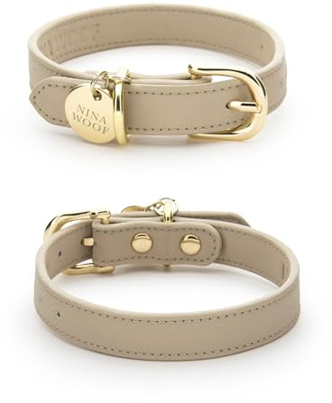 Nina Woof Copenhagen Hundehalsband aus veganem Leder, gepolstert, verstellbar, Beige, Größe M