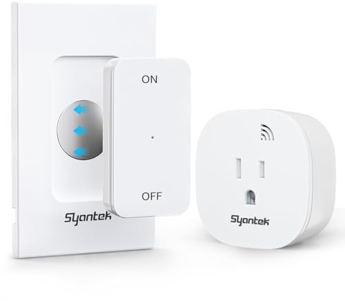 Syantek Remote Control Outlet 15A/1875W Removable Wall Mounted Remote Light Switch, Wireless Light Switch 200FT, Electrical Plug On Off Outlet Switch for Lamps, Fans, Christmas Lights, Programmed