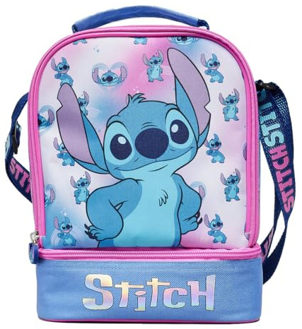 Disney Stitch Kids Lunch Bag with Insulated Lining Multi Compartment Portable Lunch Cooler Over Shoulder Bag