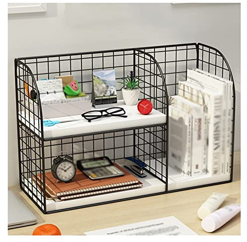 birene Bücherregal Schreibtisch-Bücherregal, Büro-Organizer mit weißem Panel, Metallgitter-Organizer, schwarzer Schreibtisch-Organizer, 39,9 x 15,7 x 24,9 cm, 1 Packung Großes Bücherregal