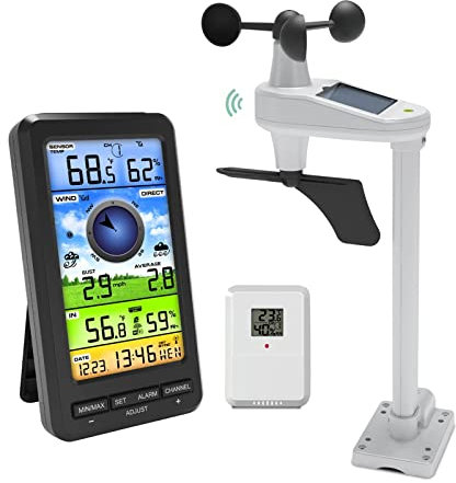 MRKU Estación meteorológica, Sensor Profesional 3 en 1, dirección de Velocidad del Viento, Temperatura, Humedad