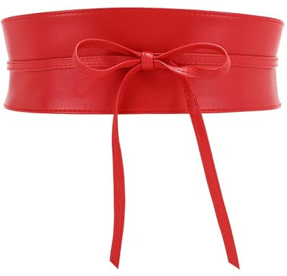 JasGood Damen Breiter Obi Gürtel Damen Taillengürtel Breiter Wickelgürtel Taille Band zum Schnüren Hüftgürtel Bindegürtel für Kleid,Rot,102cm