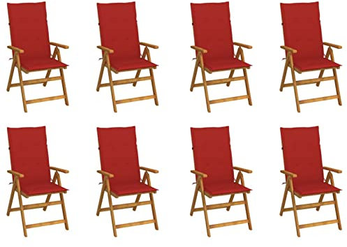 ShGaxin Klappbare Gartenstühle mit Kissen, Gartenmöbel, Balkonstühle, Chair Outdoor, Essstühle, Bistrostuhl, Balkonmöbel, Balkonset, Garten Stühle, Armlehnenstuhl, 8 STK. Massivholz Akazie