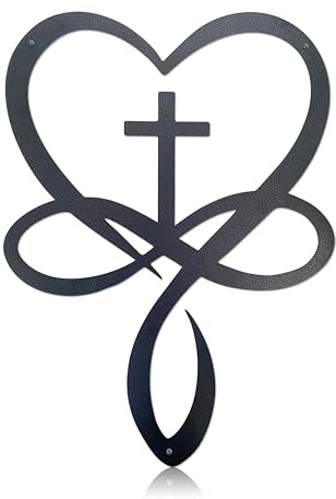 Metal Infinity Heart Cross Wall Decor, Unique Cross Decorative Wall Art, Heart And Love Sign Wall Plaques, Love Gift For Adult Home Wedding, Decor Room Bedroom Living Room Decoration（Black Iron Vein)