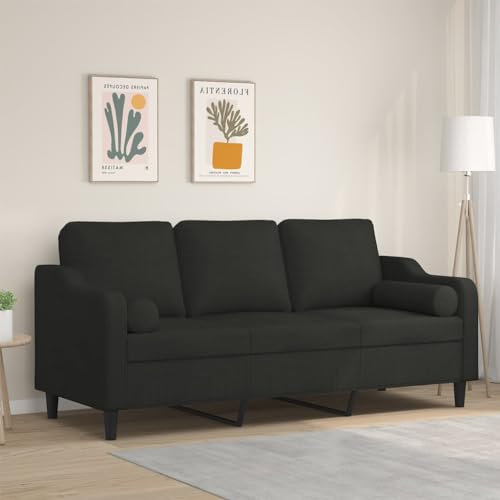 Xichuzi 3-Sitzer-Sofa mit Zierkissen Schwarz 180 cm Stoff, Loungesofa, Sofas & Couches, Relaxsofa, Couch für Wohnzimmer, 3200857