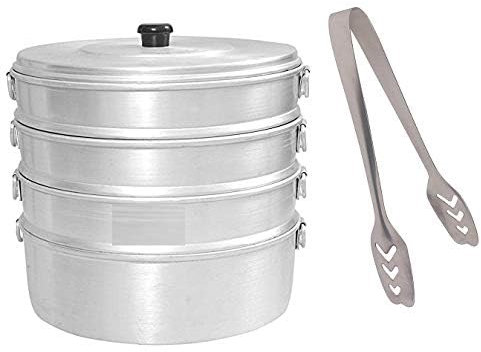Vaporiera Momos in alluminio, diametro 20,3 cm, con 4 ripiani, capacità 2,3 litri, utensile da cucina DHL con pinza