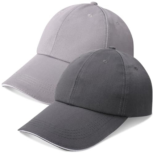 ViEinkaufen 2 Pack Baseball Caps Mens Grey Baseball Cap with Adjustable Buckle 100% Cotton Sports Caps for Running, Gym, Fashion, Office and Outdoor