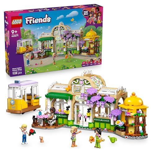 LEGO Friends Café des Plantes et Kiosque à Fleurs - Jouet de Construction - 4 Mini-Poupées, Figurine Chat, Tramway & Accessoires de Cuisine Dont Tasses & Théière - Cadeau pour Fille dès 9 Ans 42671