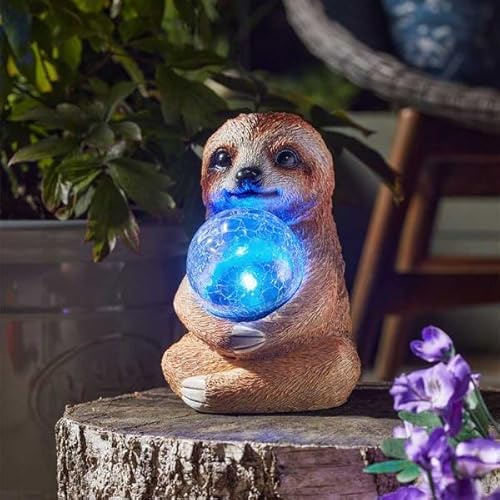 Garden Mile Solar Powered Garden Ornament - Sloth Garden Statue with Colour changing LED solar Lights Outdoor Decoration for Patio, Balcony, Gardening gifts for men and women