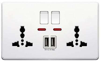 Multifunction 13A Wall Socket With Double USB Charging Ports Three-hole Wall Power Button Outlet Splitter (White)