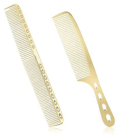 Lot de 2 peignes à cheveux en métal, peigne en aluminium doré pour couper un espace plat, à double extrémité, polyvalent, antistatique, résistant à la chaleur, peignes à dents fines, accessoires de