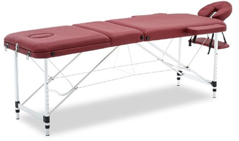 ENWYTE Massageliege Kosmetikliege tragbar 3-teilig zusammenklappbar höhenverstellbar Kopfstütze Armstütze Tragetasche für Spa Tattoo Schönheitssalon(Red)