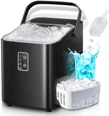 Eiswürfelmaschine, Eiswürfelbereiter 9 Würfel in 5 Minuten fertig, 14 KG in 24 Stunden, Selbstreinigende Kleine Eiswürfelmaschine, 2 Eiswürfel Größen für Küche, Büro, Bar und Party