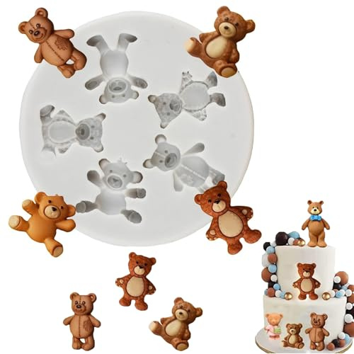 Bear Silicone Fondant Moulds Cute Bear Chocolate Mould for Cake Decorating Cupcake Topper Candy Gum Paste Polymer Clay