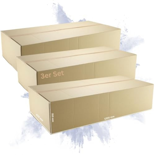 PROREGAL 3x Versandkarton 2-wellig | LxBxH 1200 x 600 x 310 mm | Belastbar bis 30 kg | Braun | Große Pappkiste Faltkarton Karton Paket für Versand mit DHL DPD GLS UPS Hermes