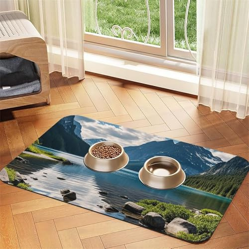 Park Landscape Hundefuttermatten für Böden, 30,5 x 45,7 cm, rutschfeste, super saugfähige Haustierfuttermatte, Geschirrspüler-Hundematte für Futter und Wasser, niedlich, Gummi, schnell trocknend