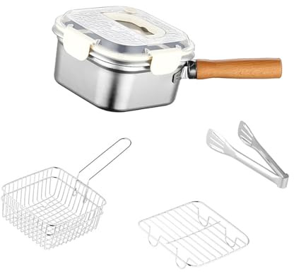 Ronyme Petite friteuse carrée multifonction en acier inoxydable, panier de service pour bouillon de poulet et boulettes, Couvercle Blanc