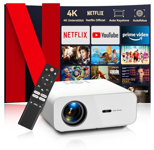 Proiettore 4 K【Certificazione Netflix/autofocus】 Auto Keystone WiFi Bluetooth5.2 Mini proiettore, 28000 lumen Full HD 1080P 4K Home Cinema, Smart Proiettore con un clic di Netflix/YouTube/D+