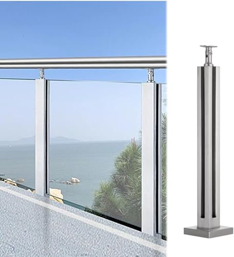 Poste de barandilla de cristal de acero inoxidable 304 para uso en interiores y exteriores, postes de esquina media y final para villas, balcones, escalones y escaleras, color zafiro, 95 cm de altura