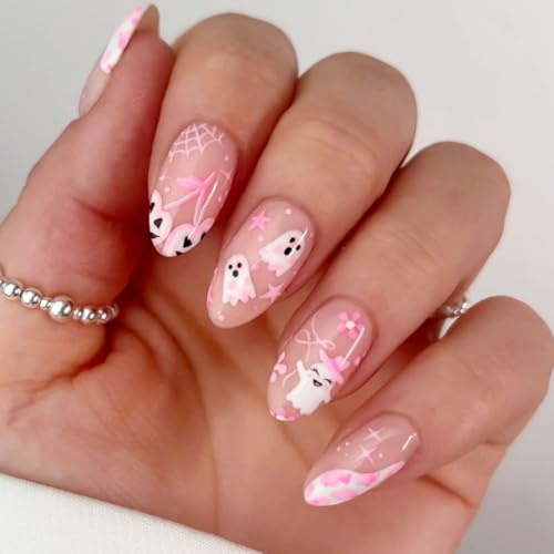 JMEOWIO Nagelfolie UV Härtend Halloween Süßer Geisterrosa UV Gel Nail Strips Nagelsticker Nagelaufkleber Nail Art Dekoration Nageldesign Zubehör