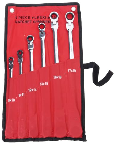 6-Piece Flex-Head for Extra Long Ratcheting Wrenches Double Box End Chrome Steel 72-Tooth Wrench Set with Metri Ratcheting Wrench Set Metric