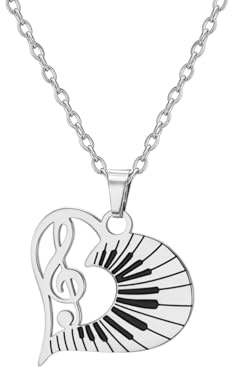 EUEAVAN Collier cœur note de musique pour femme Pendentif piano clé de sol Bijoux d'artiste musicien Cadeau de concert Musicien Professeur Camarades de classe (Argent)