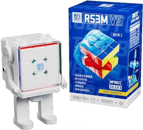 BroMoCube Moyu RS3M V5 – 3x3-Speedcube mit Kugelkern, UV-Beschichtung und Displayständer, 3x3-Zauberkasten (RS3M V5 MagLev + Kugelkern-Magische Hülle, roboterförmige Displaybox)