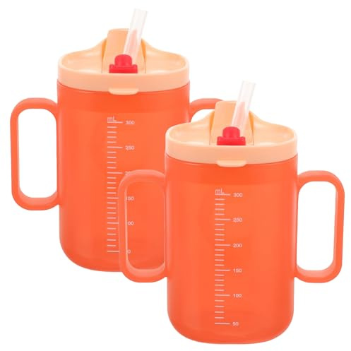 AXVRAV 2 Stück Schnabeltasse Senioren 300ml, Auslaufsichere Becher Für Ältere Menschen, Trinkbecher Mit Deckel Und Strohhalm Senioren, Wasserbecher 2 Griffe Schnabelbecher Für Behinderte Patienten
