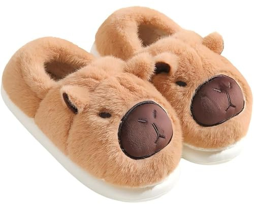 Chaussons Capybara 40-41 Mixte - Doux et Chauds en Peluche pour l'Intérieur et l'Extérieur en Automne/Hiver - Semelle Épaisse Anti-Dérapante, Confortables, Mignons et Amusants
