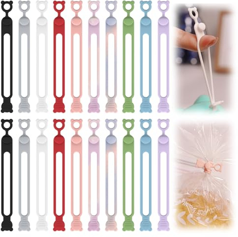 Silicone Cable Ties Reusable Cable Ties, 20-Pack Adjustable Elastic Cord Organizer for Charger, Earphone, Computer, Office, Home Use