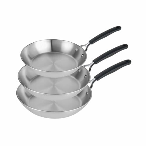 Prestige Made to Last Uncoated Stainless Steel Frying Pan Set 21cm, 25cm, 29cm – Non-Toxic, Induction Compatible, Dishwasher & Oven Safe, Silver