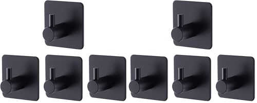BillyBath Ganci Adesivi Bagno Cucina, Ganci per Accappatoio Bagno, Porta Asciugamani Bagno Adesivo, Appendino da Muro in Acciaio Inox senza Forare, Nero, 4 Pezzi (Confezione da 2)