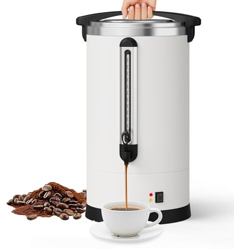 Crevyteg Large Capacity Commercial Coffee Urn, 18L/120 Cup Double Wall Stainless Steel Hot Beverage Dispenser, Drip-Free Spigot, Insulated Electric Percolator for Buffet, Catering, Events, Parties