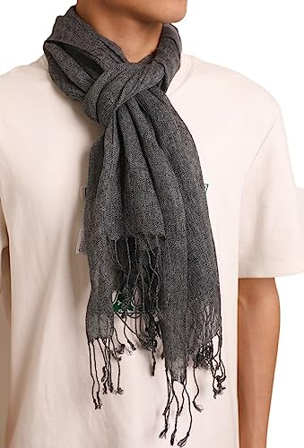 Prettystern Bufanda ligera para hombres con flecos de lino de colores sólidos Bufanda para hombres T36 gris oscuro