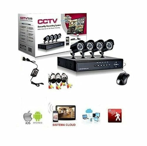 MANiASHOP® KIT VIDEOSORVEGLIANZA APRICA DVR 4 CANALI CON 4 TELECAMERE LED CAVI MOUSE