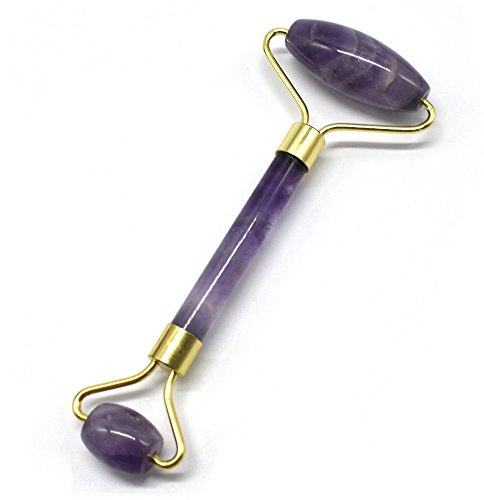 Gesichtsroller, geschweißter Amethyst Jade, doppelter Nackenheilung, schlankes Massagegerät, Anti-Aging Jade Roller, Gesichtsmassagewerkzeug, 100% Jade Massagegerät für Gesicht