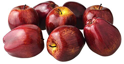 JEDFORE 8Pcs Simulation Artificial Lifelike Fake Dark Red Apple Red Delicious Apples Set Fake Fruit for Home House Kitchen Wedding Party Decoration Photography