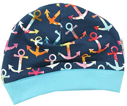 Kleine Könige Mütze Baby Mädchen Beanie · Modell Bunte Anker, türkis · Ökotex 100 Zertifiziert · Größe 86/92