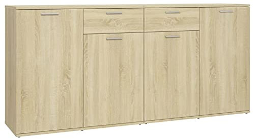 vidaXL Sideboard, Sonoma Eiche, 160x36x75 cm, Holzwerkstoff, Buffet-Tisch, Schrank mit 4 Türen & 2 Schubladen, Wohnaccessoire, Wandmontierbar