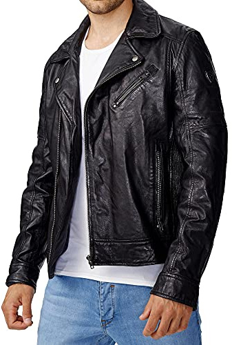 Tazzio Herrjacka, läderjacka, äkta läder, Biker, övergångsjacka, 19708, svart, S