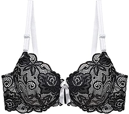 Reggiseno Sexy con Ferretto Imbottito Scollo Profondo Pizzo Coppa Morbida Donna
