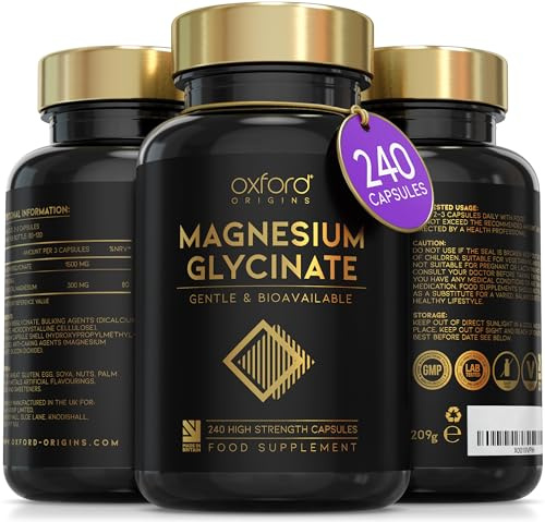 Advanced Magnesium Glycinate Capsules | Made in the UK | High Absorption Magnesium Supplements for Sleep, Mood, Muscle Cramps, Nervous System, and More | 1500mg Chelated Mag Biglycinate | 240 Capsules